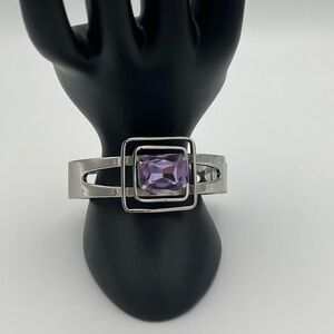 EUC -Jewelmint Silver Geometric Bracelet Purple Gemstone Modern Statement Design
